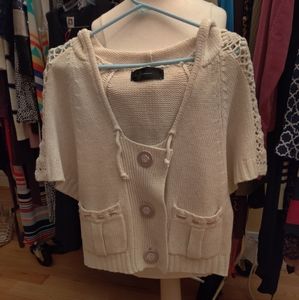 Short sleeve cardigan sweatshirt with hoodie